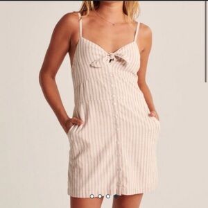 Abercrombie & Fitch Tan White Striped Cotton Mini Sleeveless Dress Women's Small